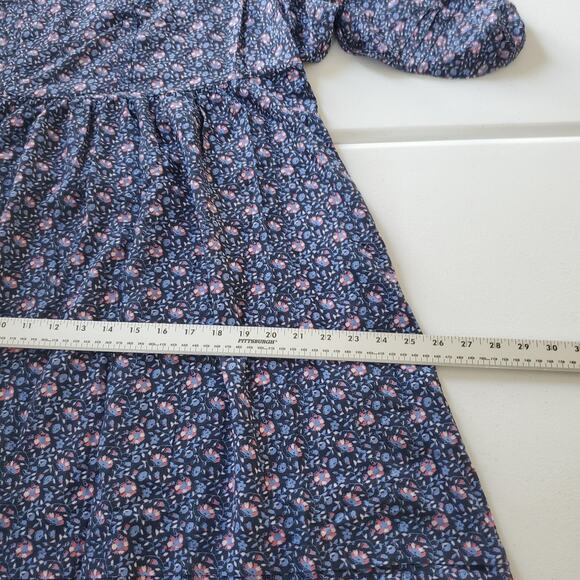 Marine Layer Dress Womens Small Navy Floral Midi V-Neck Puff Sleeve Tiered 16146 - Picture 7 of 10